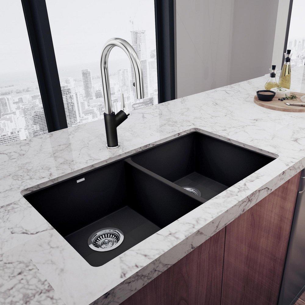 BLANCO Anthracite 29-3/4 x 18-1/8 in. No Hole Composite Double Bowl Undermount Kitchen Sink 