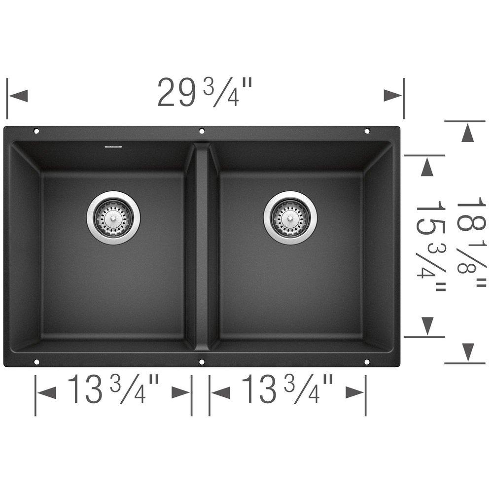 BLANCO Anthracite 29-3/4 x 18-1/8 in. No Hole Composite Double Bowl Undermount Kitchen Sink 