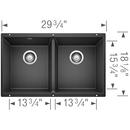 BLANCO Anthracite 29-3/4 x 18-1/8 in. No Hole Composite Double Bowl Undermount Kitchen Sink 