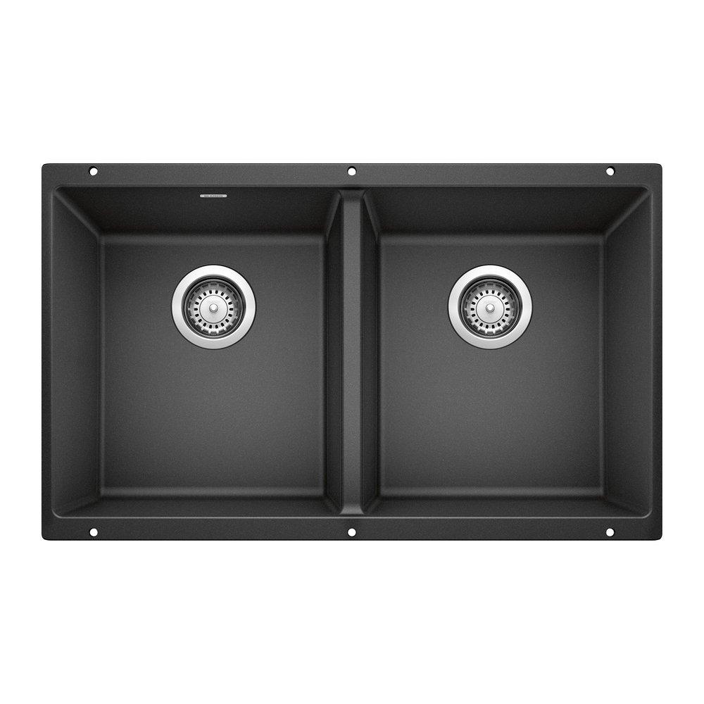 BLANCO Anthracite 29-3/4 x 18-1/8 in. No Hole Composite Double Bowl Undermount Kitchen Sink 