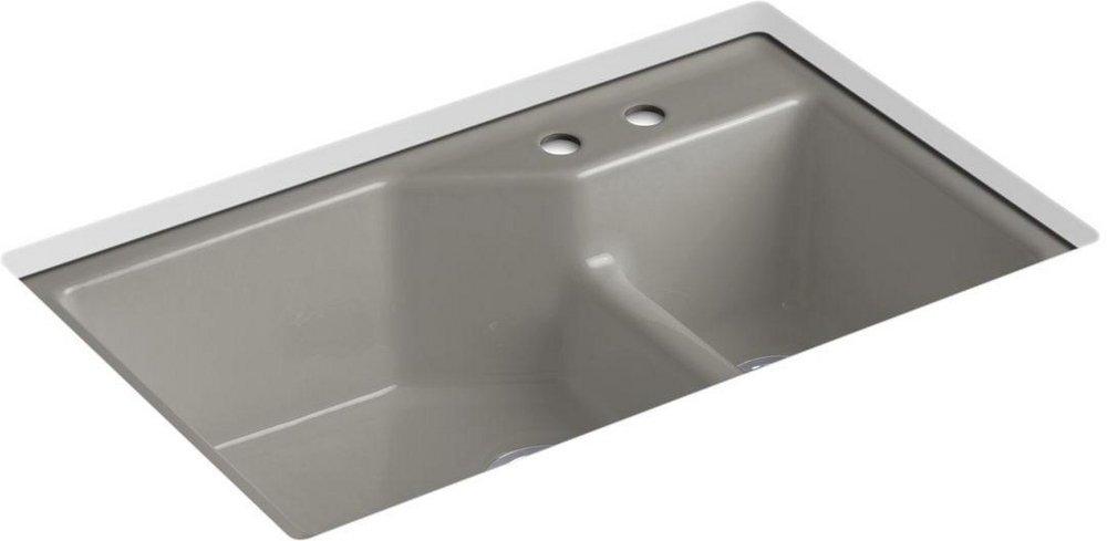 KOHLER Cashmere 33 x 21-1/8 in. 2 Hole Cast Iron Double Bowl Undermount Kitchen Sink 