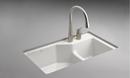 KOHLER White 33 x 21-1/8 in. 2 Hole Cast Iron Double Bowl Undermount Kitchen Sink 