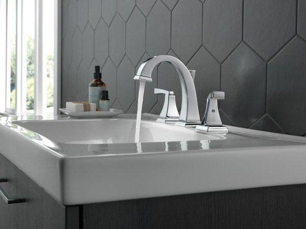 Delta Faucet Chrome Two Handle Widespread Bathroom Sink Faucet with Metal Drain Assembly 