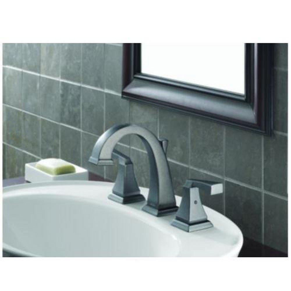 Delta Faucet Stainless Steel Two Handle Widespread Bathroom Sink Faucet with Metal Drain Assembly 