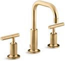 Two Handle Widespread Bathroom Sink Faucet with Metal Pop-Up Drain Assembly in Vibrant Moderne Brushed Gold