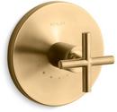 Valve Trim with Single Cross Handle for Thermostatic Valve in Vibrant Moderne Brushed Gold