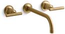 Two Handle Wall Mount Widespread Bathroom Sink Faucet in Vibrant® Moderne Brushed Gold