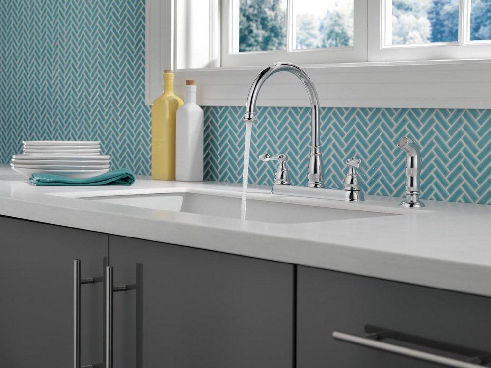 Delta Faucet Chrome Two Handle Widespread Kitchen Faucet 