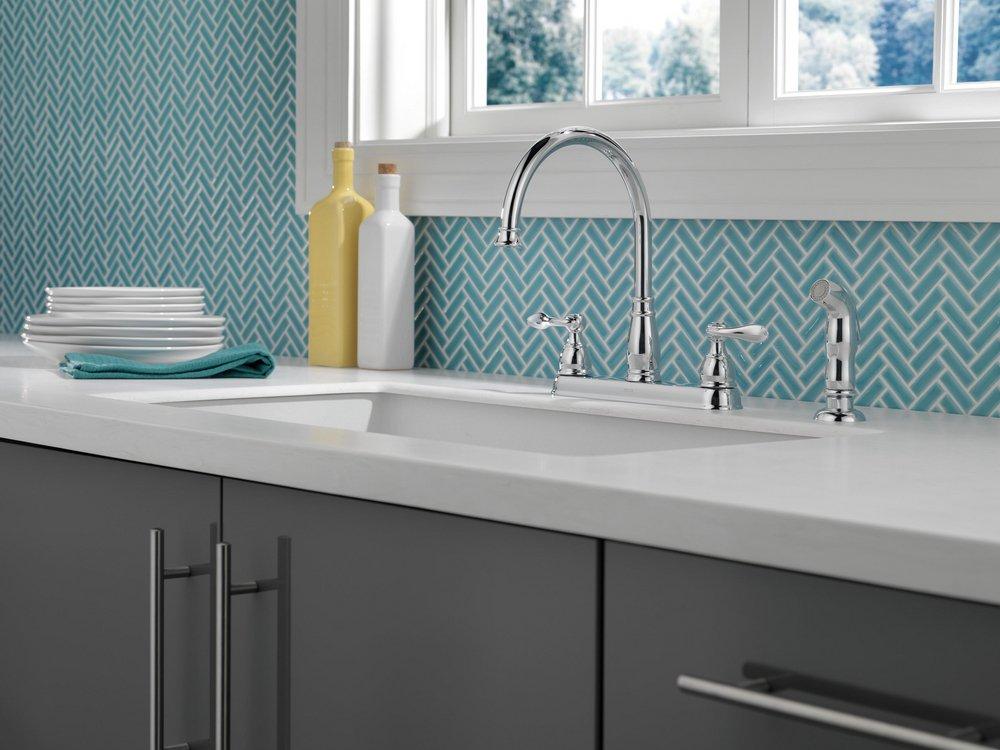 Delta Faucet Chrome Two Handle Widespread Kitchen Faucet 
