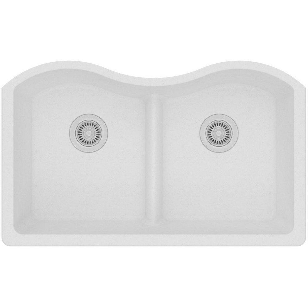 Elkay White 33 x 20 in. No Hole Composite Double Bowl Undermount Kitchen Sink 