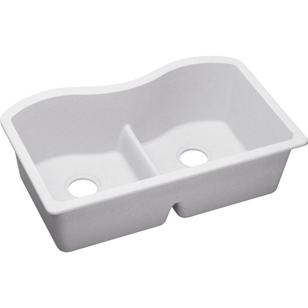 Elkay White 33 x 20 in. No Hole Composite Double Bowl Undermount Kitchen Sink 