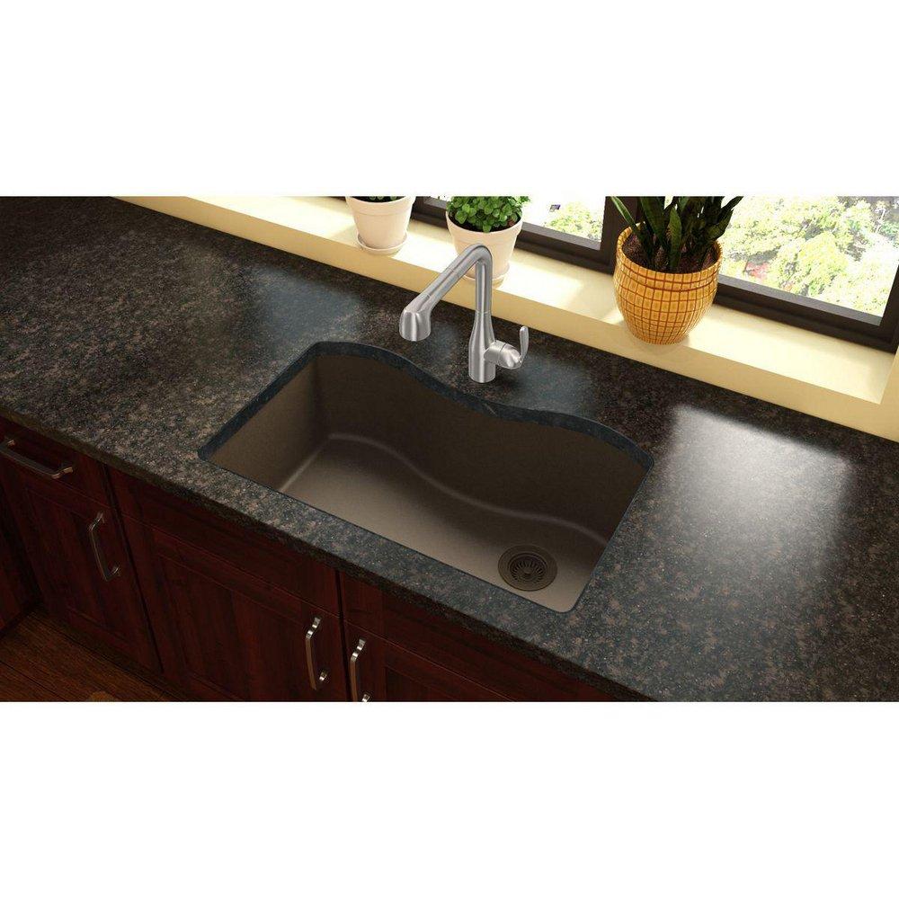 Elkay Mocha 33 x 20 in. No Hole Composite Single Bowl Undermount Kitchen Sink 