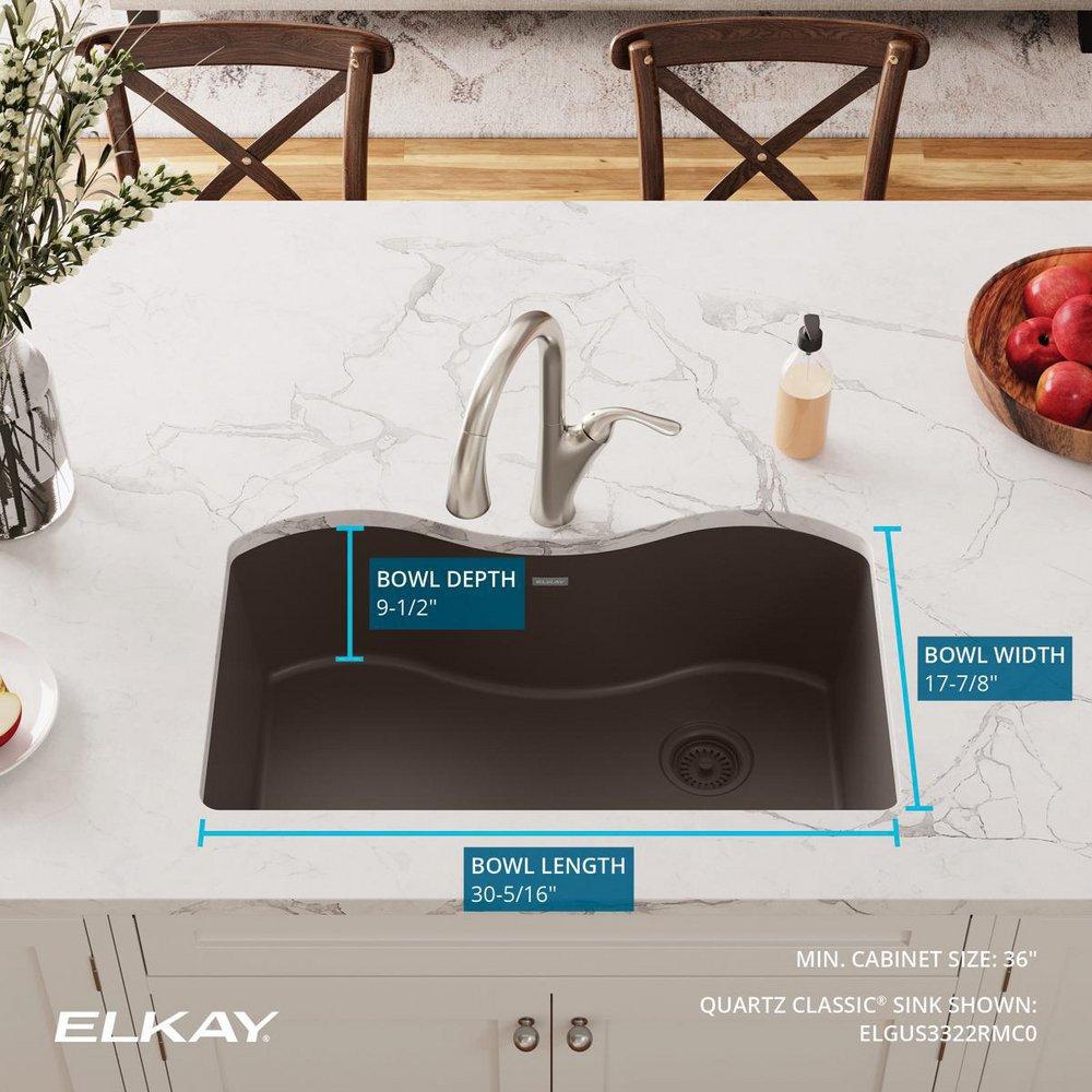 Elkay Mocha 33 x 20 in. No Hole Composite Single Bowl Undermount Kitchen Sink 