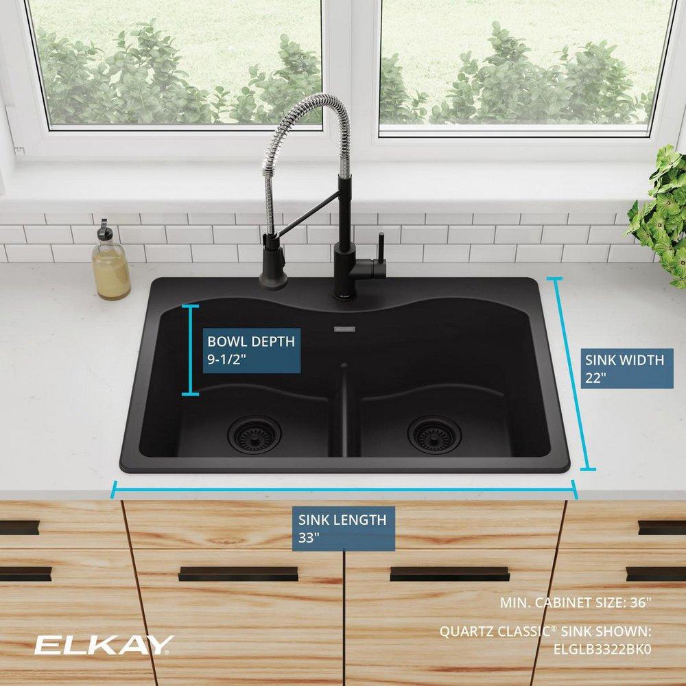 Elkay Black 33 x 22 in. No Hole Composite Double Bowl Drop-in Kitchen Sink 
