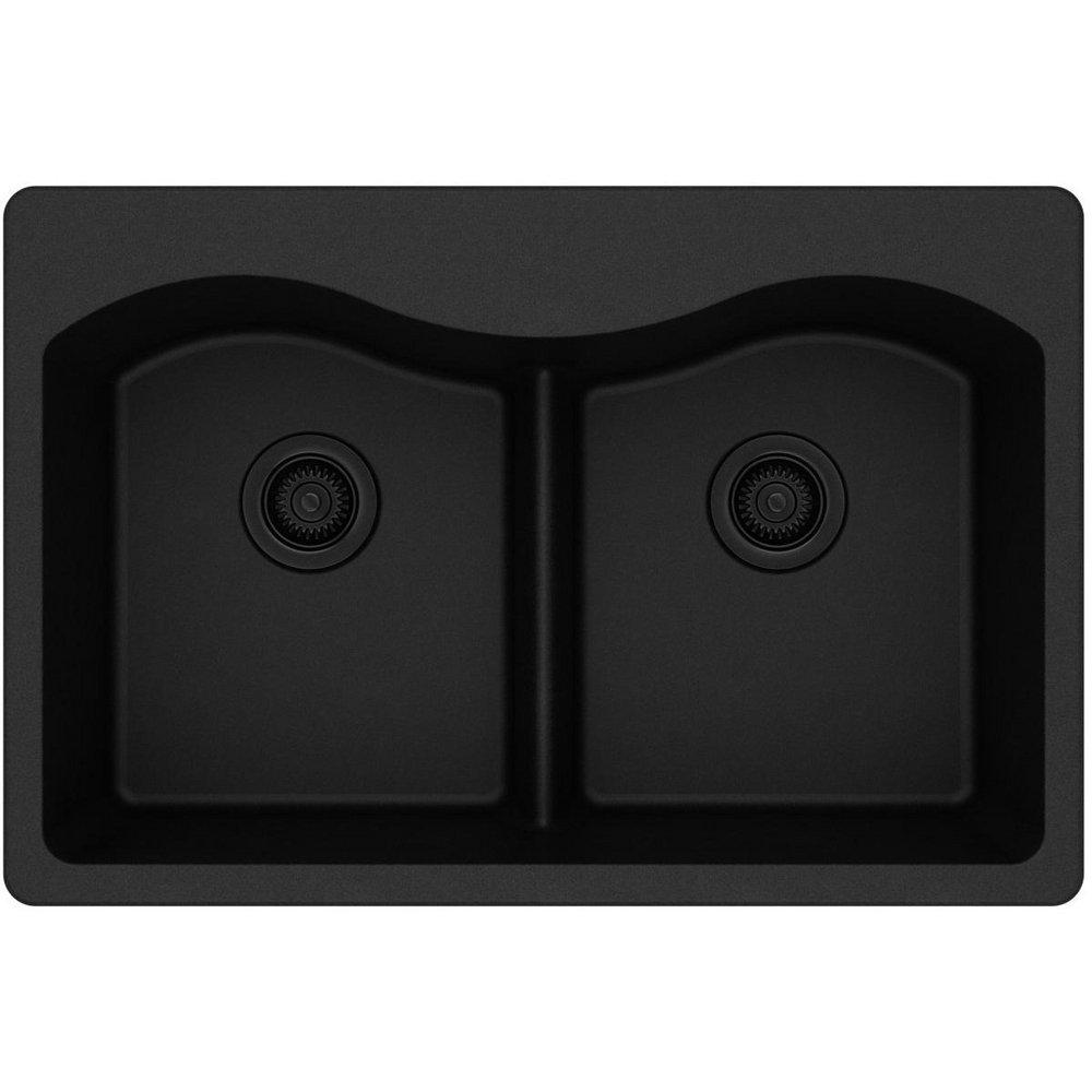 Elkay Black 33 x 22 in. No Hole Composite Double Bowl Drop-in Kitchen Sink 