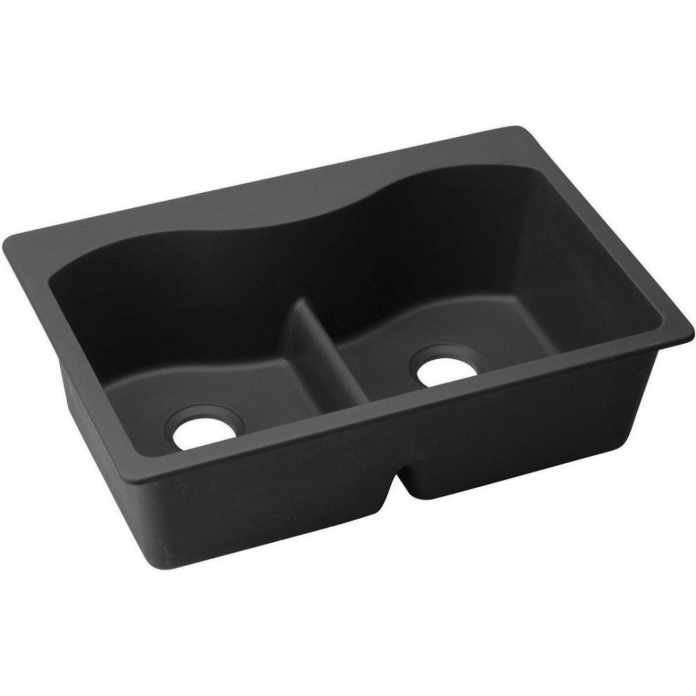 Elkay Black 33 x 22 in. No Hole Composite Double Bowl Drop-in Kitchen Sink 