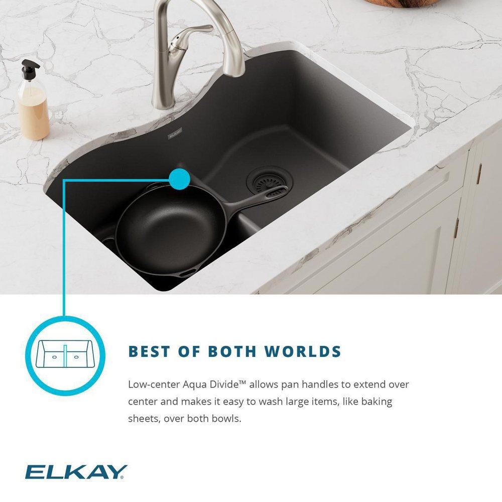 Elkay White 33 x 22 in. No Hole Composite Double Bowl Drop-in Kitchen Sink 