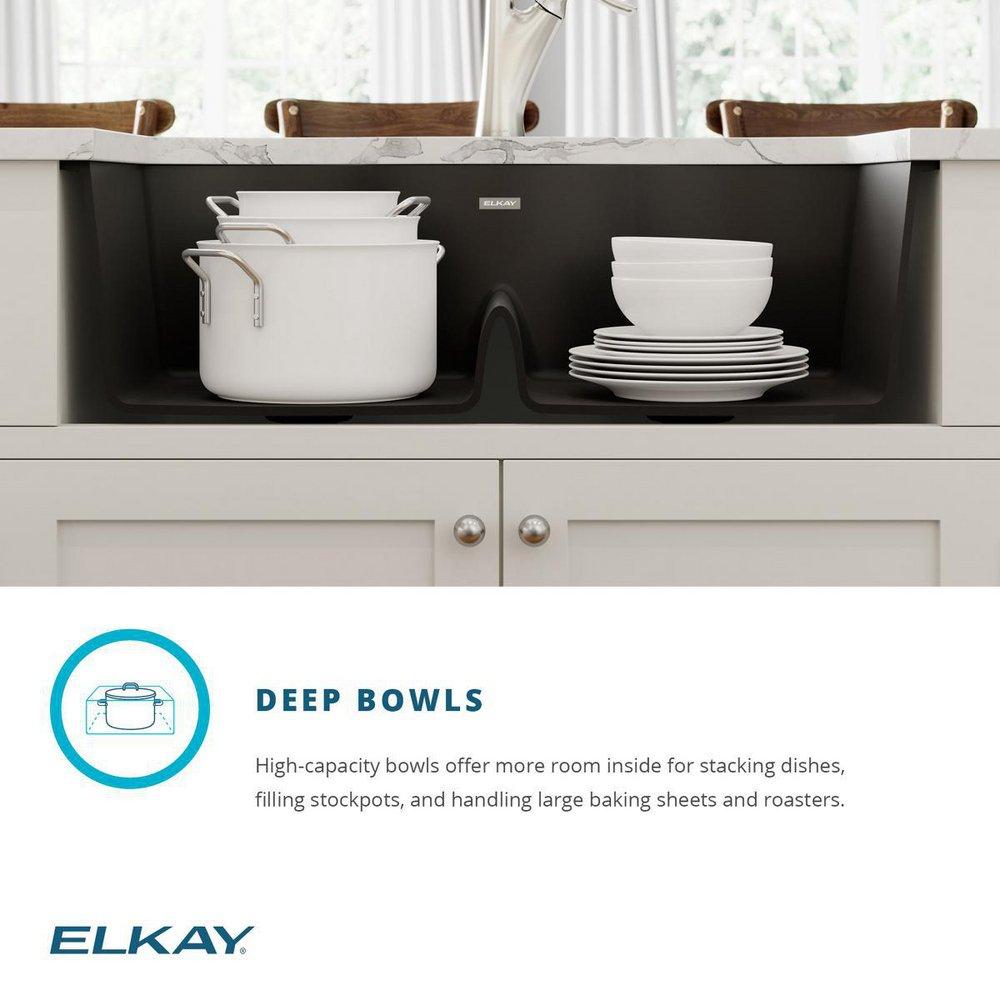 Elkay White 33 x 22 in. No Hole Composite Double Bowl Drop-in Kitchen Sink 