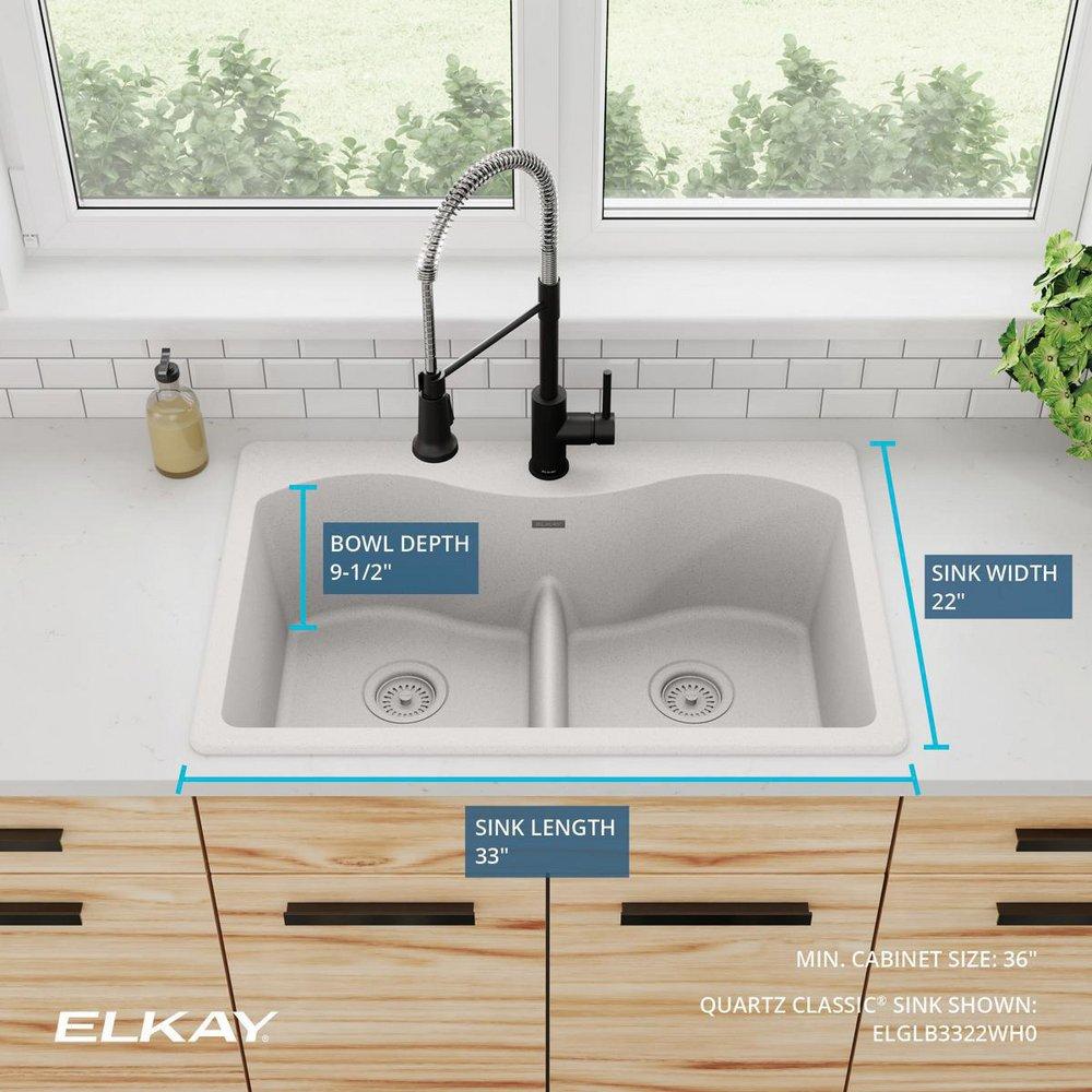 Elkay White 33 x 22 in. No Hole Composite Double Bowl Drop-in Kitchen Sink 