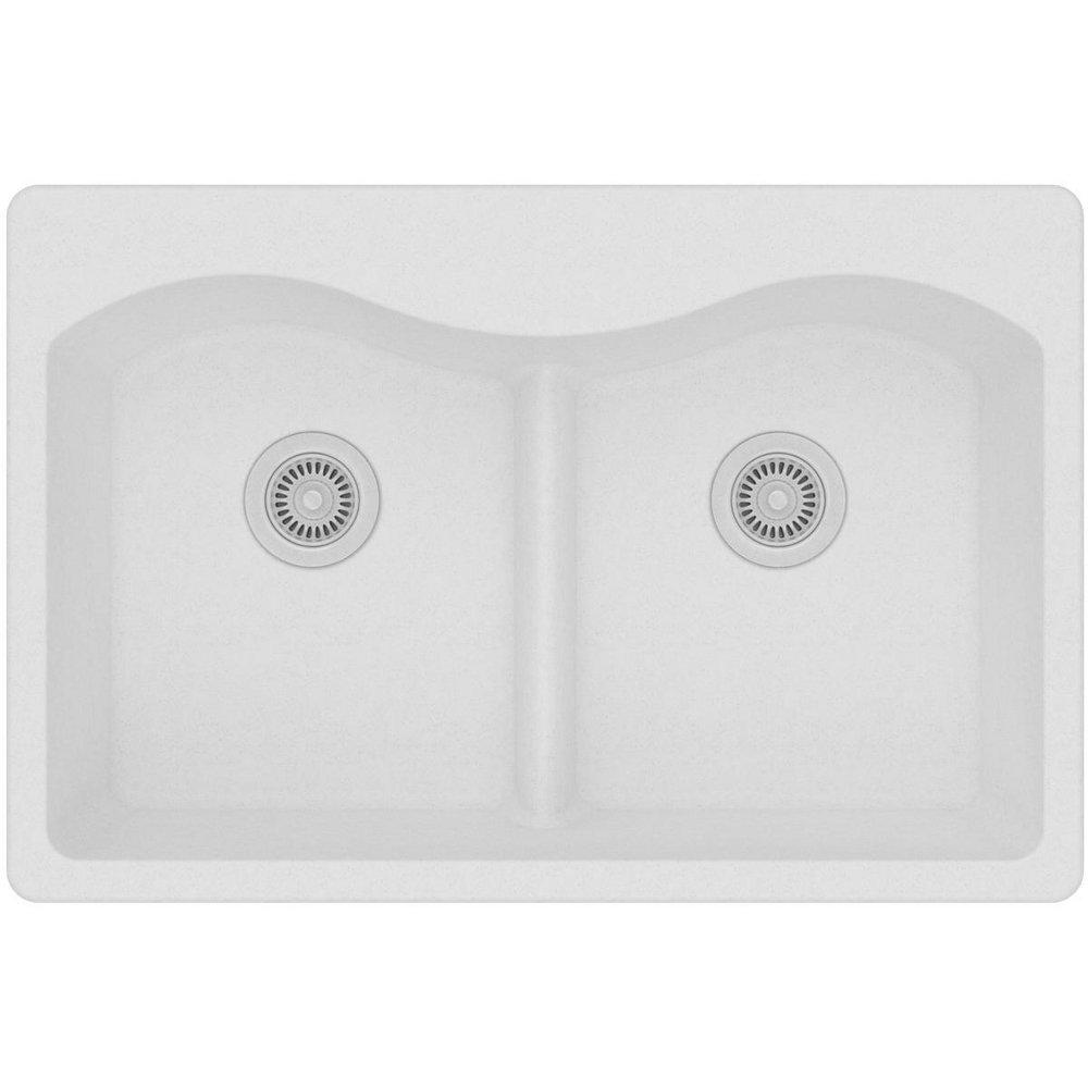 Elkay White 33 x 22 in. No Hole Composite Double Bowl Drop-in Kitchen Sink 