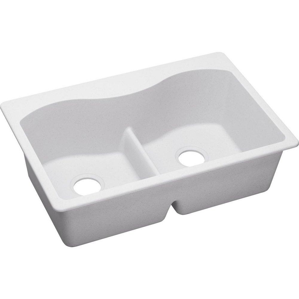 Elkay White 33 x 22 in. No Hole Composite Double Bowl Drop-in Kitchen Sink 