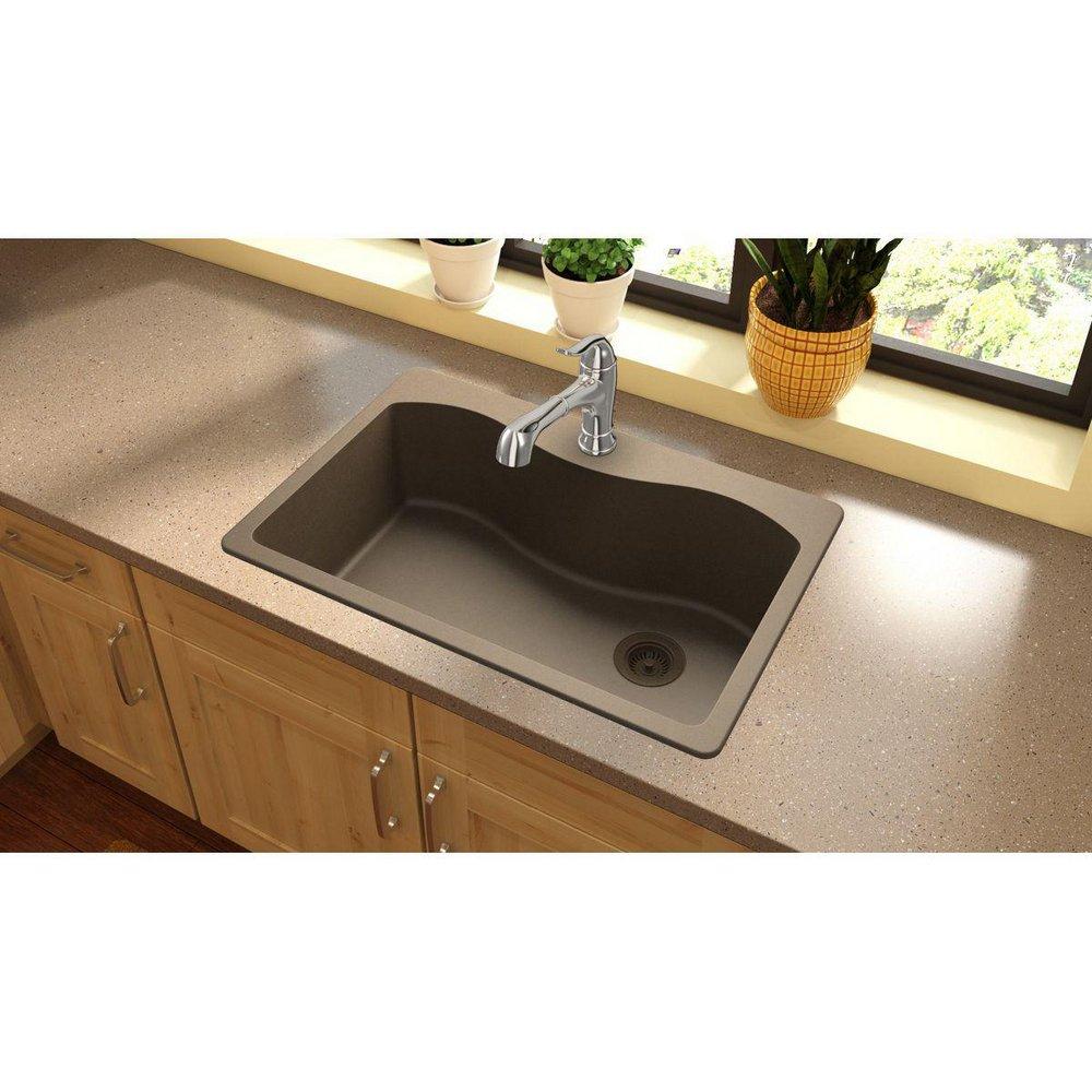Elkay Mocha 33 x 22 in. No Hole Composite Single Bowl Drop-in Kitchen Sink 