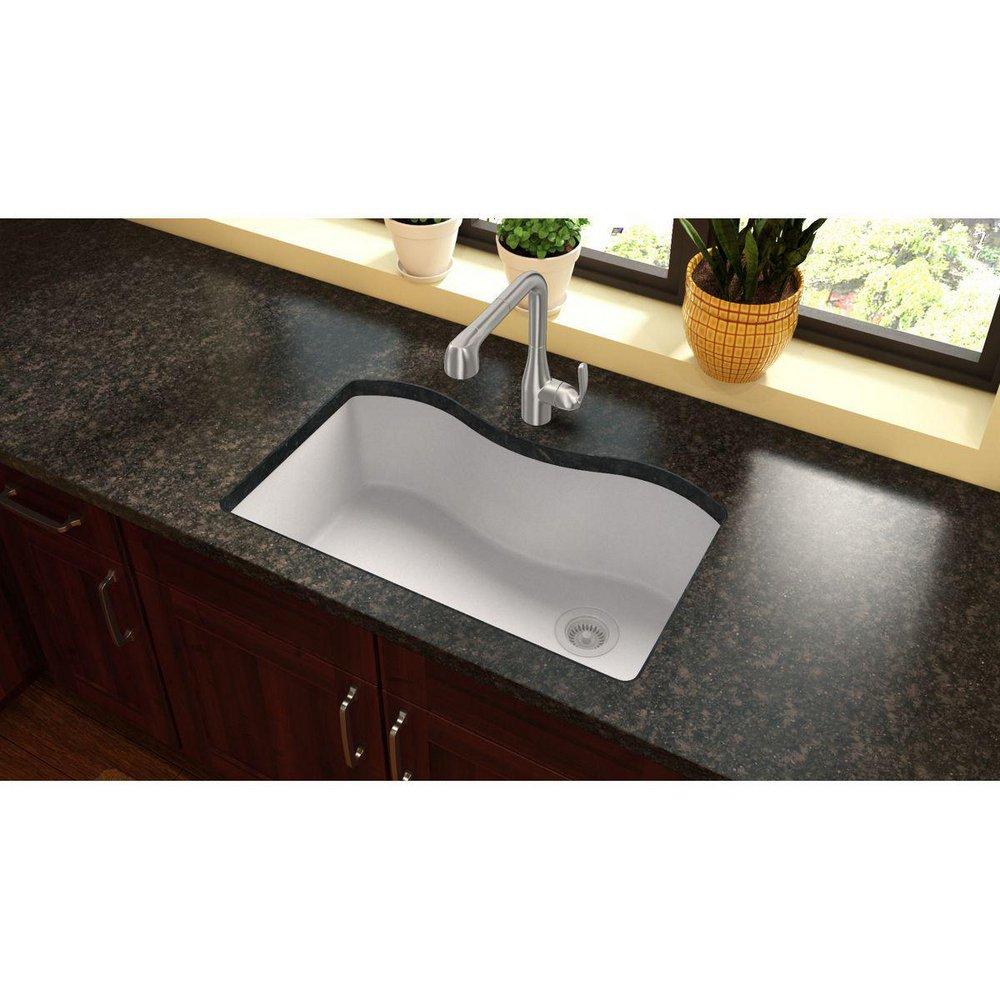 Elkay White 33 x 20 in. No Hole Composite Single Bowl Undermount Kitchen Sink 