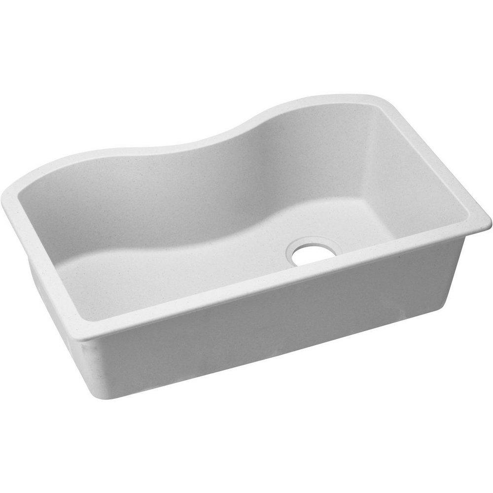 Elkay White 33 x 20 in. No Hole Composite Single Bowl Undermount Kitchen Sink 
