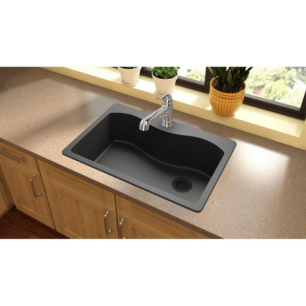 Elkay Black 33 x 22 in. No Hole Composite Single Bowl Drop-in Kitchen Sink 