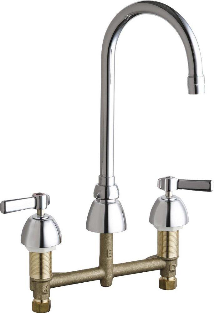 Chicago Faucets Polished Chrome 2-Hole Deckmount Kitchen Faucet with Double Lever Handle with 5-3/8 in. Spout Reach and Aerator 