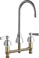 Chicago Faucets Polished Chrome 2-Hole Deckmount Kitchen Faucet with Double Lever Handle with 5-3/8 in. Spout Reach and Aerator