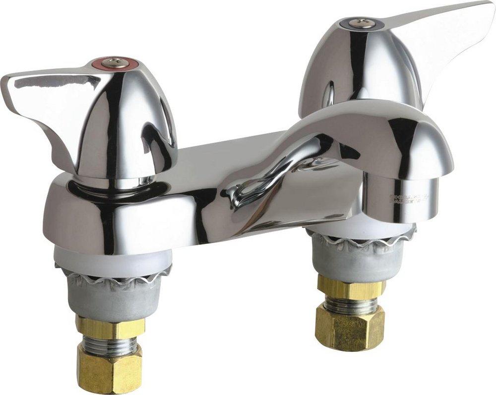 Chicago Faucets Polished Chrome Double Lever Handle Vandal Proof Bathroom Sink Faucet 