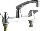 Chicago Faucets Polished Chrome 2-Hole Deckmount Kitchen Faucet with Double Canopy Single Wing Handle and Aerator 