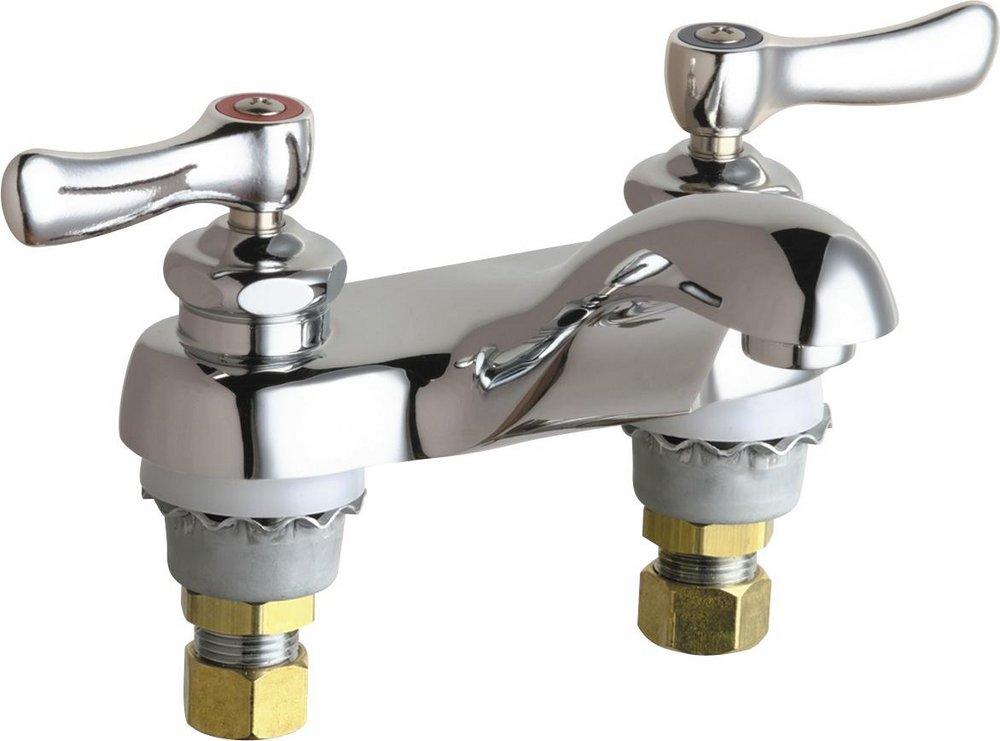 Chicago Faucets Polished Chrome Double Lever Handle Bathroom Sink Faucet 