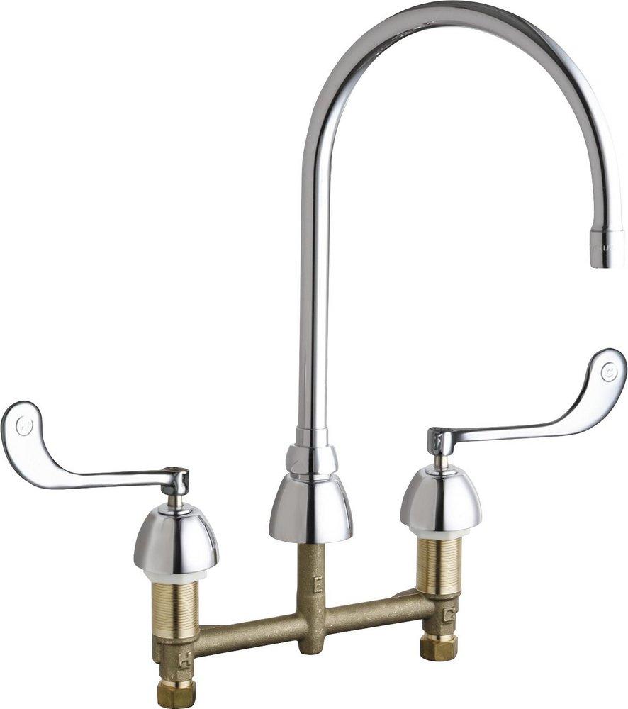 Chicago Faucets Polished Chrome 2-Hole Deckmount Kitchen Faucet with Double Elbow Blade Handle and Aerator 