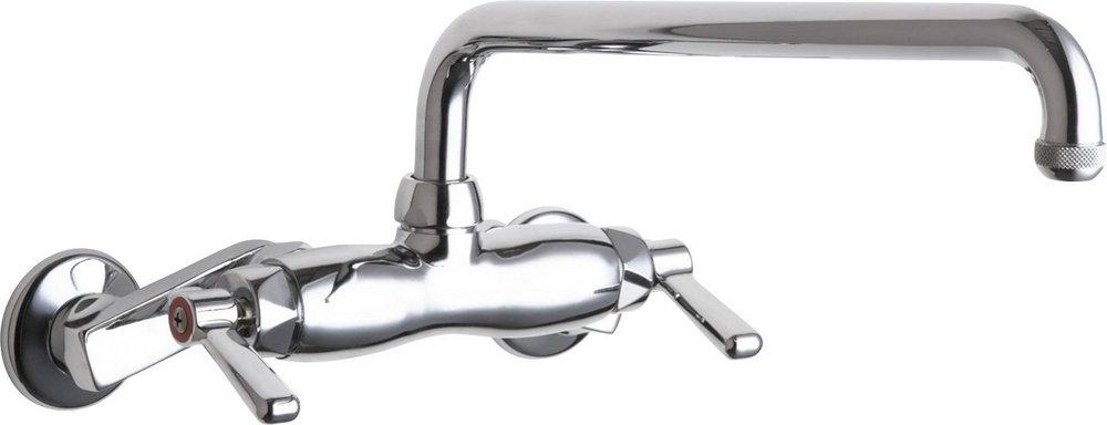 Chicago Faucets Polished Chrome 2.2 gpm Double Lever Handle Wall Mount Kitchen Sink Faucet Swing Spout IPS Connection 