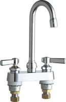 Chicago Faucets Polished Chrome Deckmount Kitchen Faucet with Double Lever Handle with Swing Gooseneck Spout and Aerator 