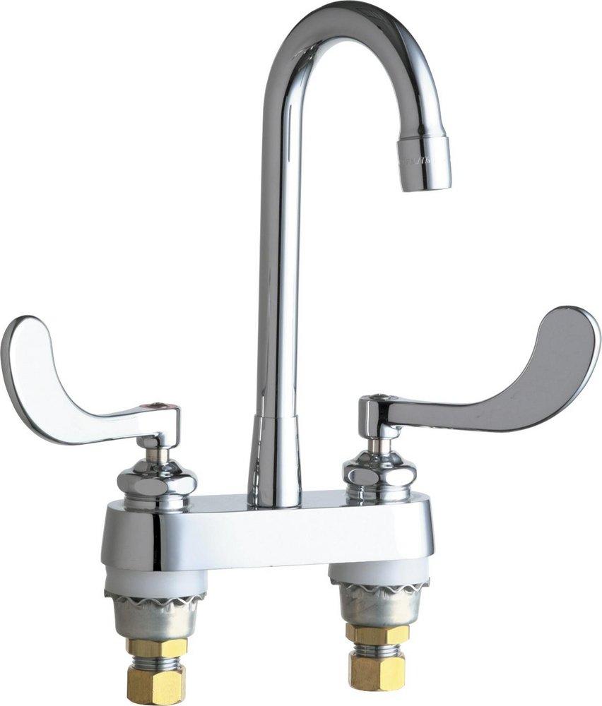 Chicago Faucets Polished Chrome 2.2 gpm Deckmount Kitchen Sink Faucet Gooseneck Spout IPS Connection with Double Wristblade Handle 
