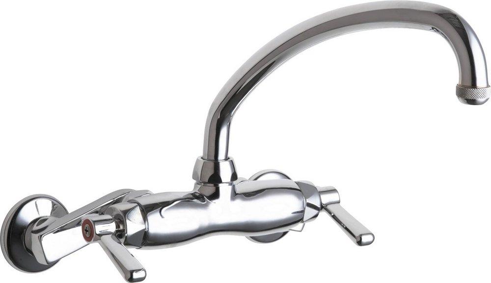 Chicago Faucets Polished Chrome 2-Hole Hot and Cold Water Sink Faucet with Double Lever Handle and 9-1/2 in. Spout Reach 