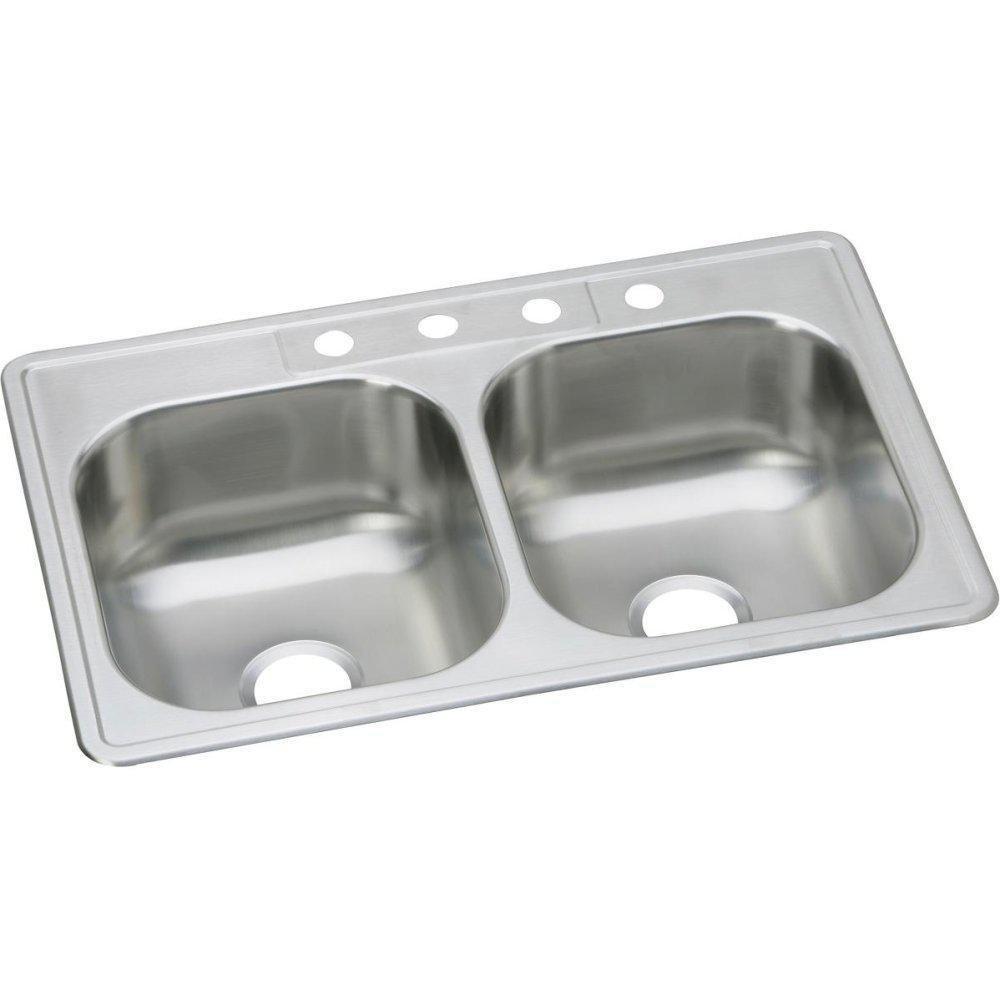 Dayton Elite Satin 3 Hole Double Bowl Top Mount Kitchen Sink with Center Drain 