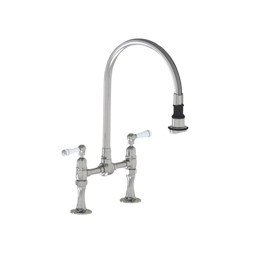 Jaclo Industries Polished Stainless/White Two Handle Bridge Pull Off Kitchen Faucet 