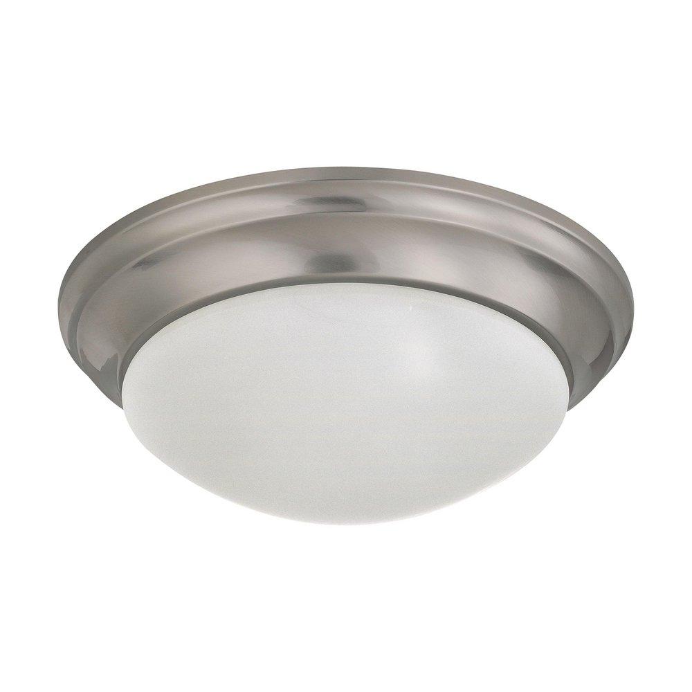 NUVO Brushed Nickel 2 Light 60W 14 in. Flush Mount Twist & Lock With Frosted Shade 