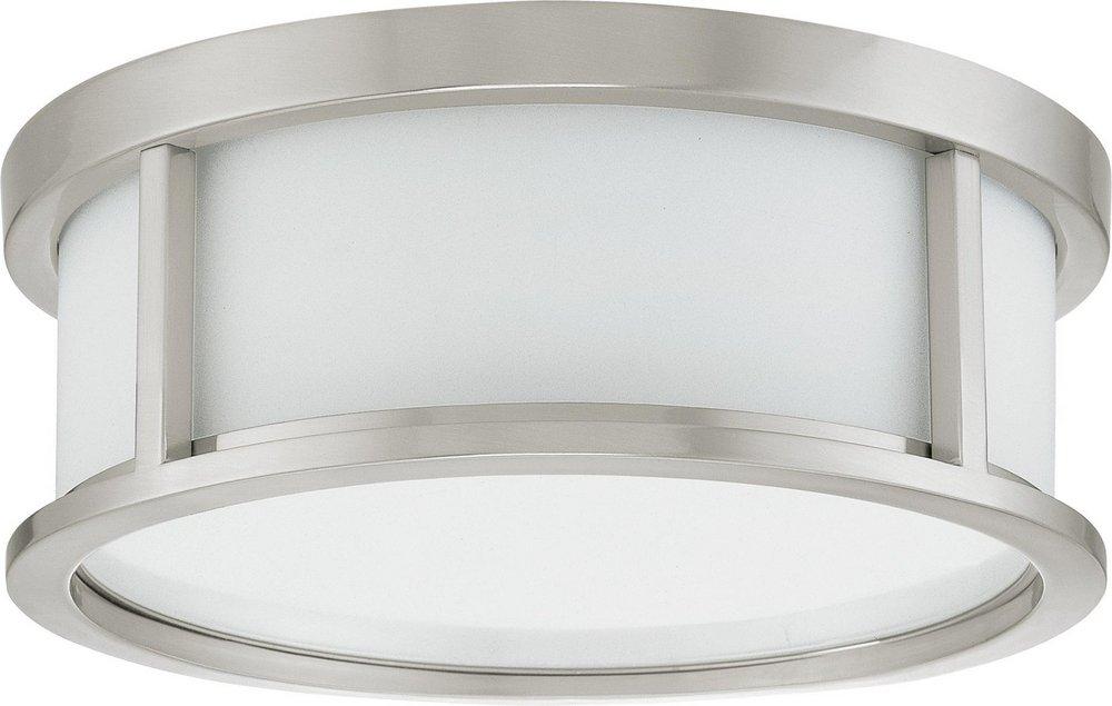 NUVO Brushed Nickel 2 Light 60W 13-1/8 in. Satin White Glass Flush Mount 