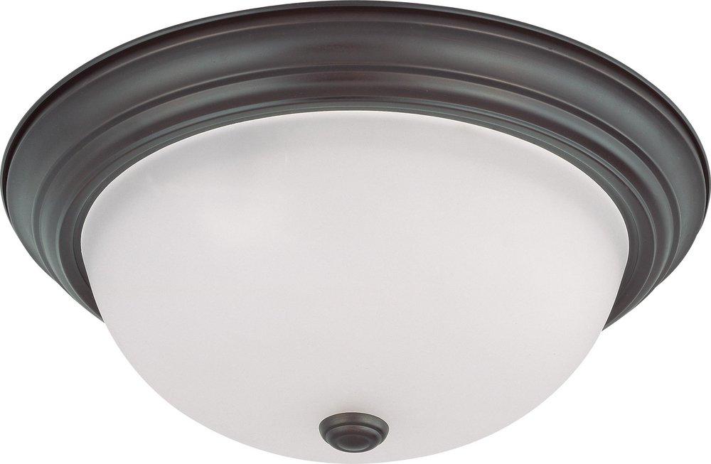 NUVO Mahogany Bronze 15 in. 3-Light Down Lighting Flush Mount Ceiling Fixture with Frosted White Glass 