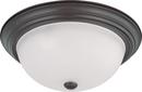 15 in. 60 W 3-Light Flush Down Lighting Mount Ceiling Fixture with Frosted White Globe in Mahogany Bronze