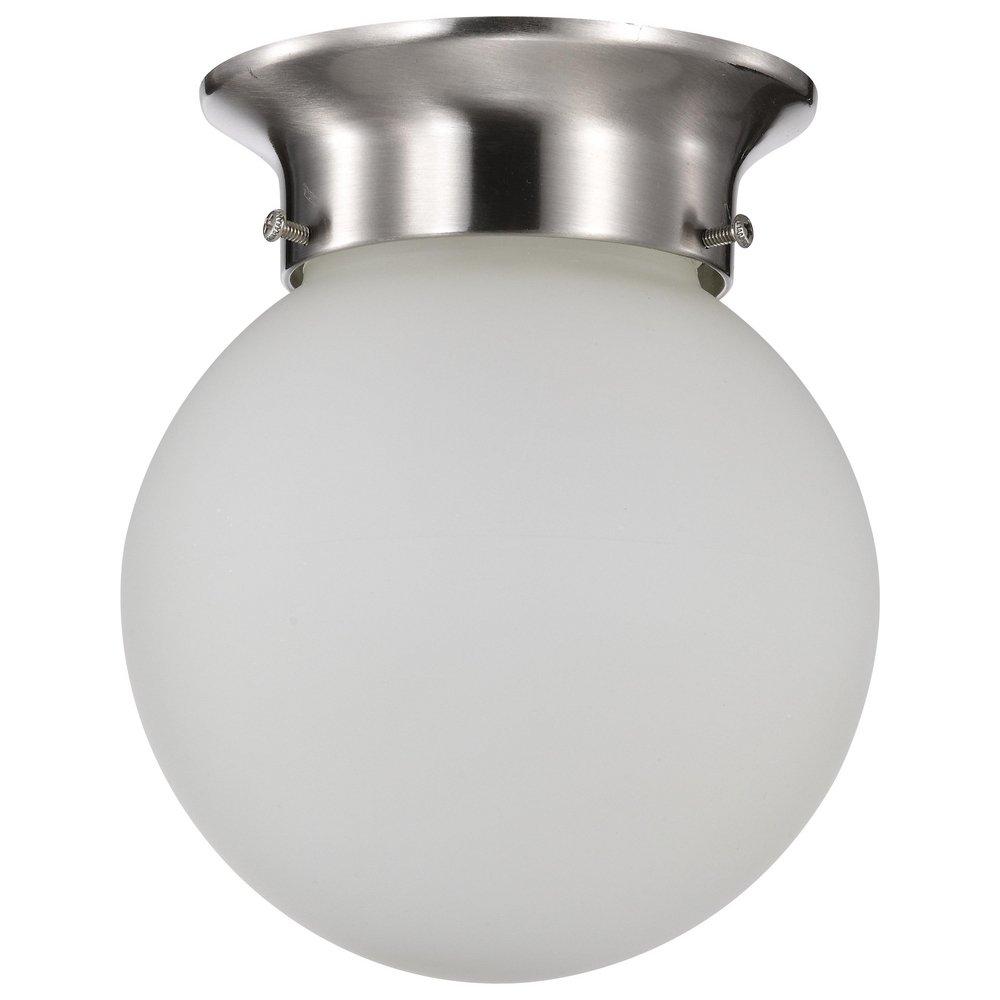 NUVO Brushed Nickel 6 in. 1-Light Ceiling Mount with Frosted White Glass 