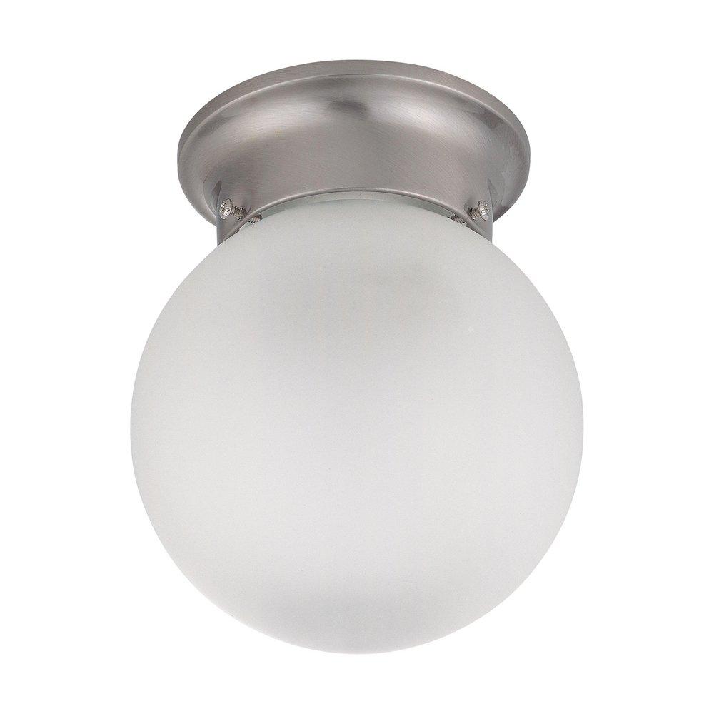 NUVO Brushed Nickel 6 in. 1-Light Ceiling Mount with Frosted White Glass 