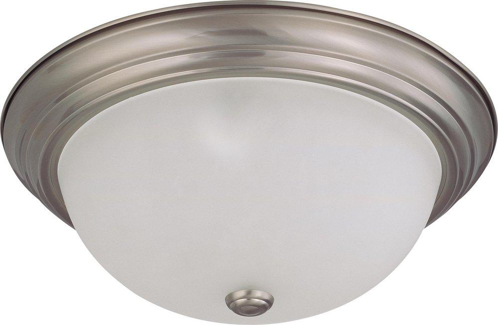 NUVO Brushed Nickel 15 in. 60 W 3-Light Flush Mount Ceiling Fixture with Frosted White Gl 