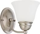 1-Light Vanity Light Fixture in Brushed Nickel with Frosted White Glass Shade
