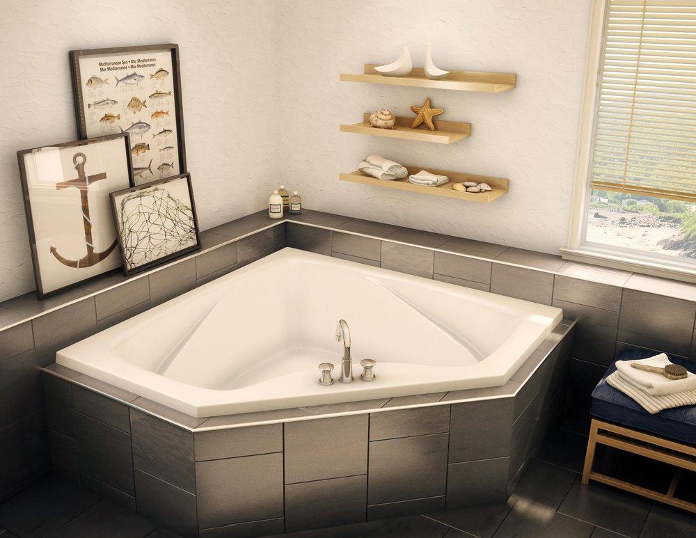 Aker Plastics White 59 x 59 in. Soaker Corner Bathtub with Center Drain 